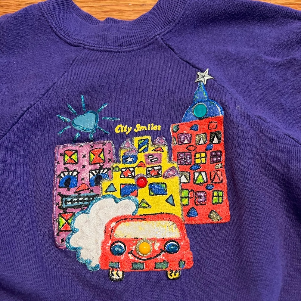 Vintage One of a kind Hanes Kids Dark Purple City Smiles Graphic Sweatshirt